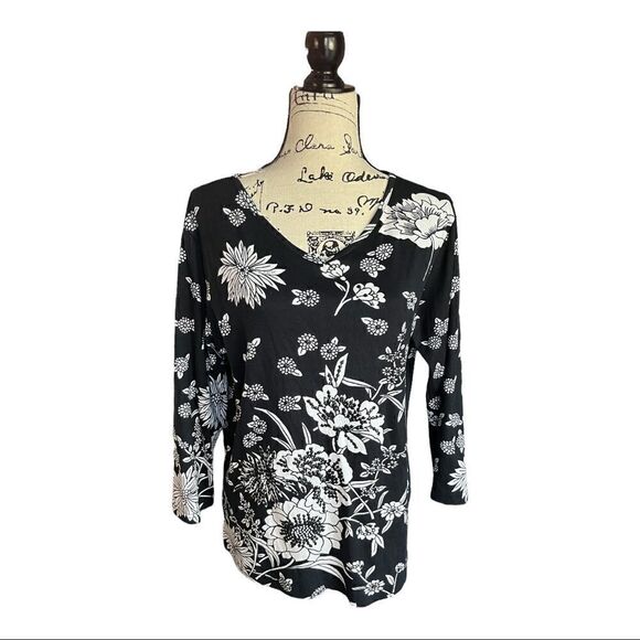 Brownstone Studio Black & White Long Sleeve V-neck Top size Large - Picture 1 of 6